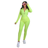 Fall Winter Stand Collar Zip Hoodies Two Piece Yoga Pants Tracksuit + Mask