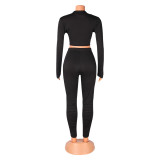 Fashion Casual Tight Fitting Two Piece Bow Long Sleeve Blouse Pants Two Piece Set
