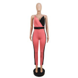 Women'S Clothing Colorblock V-Neck Strap Sexy Jumpsuit