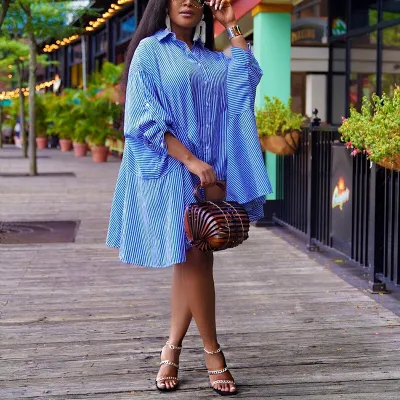 Women's Spring/Summer Chic Style Loose Striped Shirt Dress