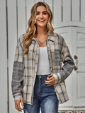 Fall/Winter Casual Women's Single Breasted Check Patchwork Shirt