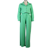 Women's Solid Color Fashion Sexy Cardigan Shirt Casual Wide Leg Pants Two Piece