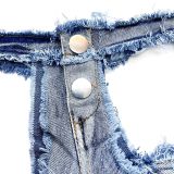 Women Strap Low Waist Cutout Mini Denim Shorts
