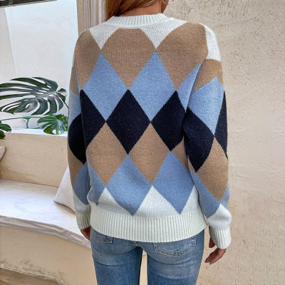Women Fall/Winter Round Neck Contrast Sweater