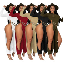Women'S Sexy Solid Color Long Sleeve High Stretch Leggings Cutout Jumpsuit