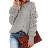Women'S Solid Color Lantern Sleeve Knitting Shirt Autumn And Winter Hollow Sweater