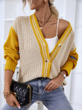 Contrast Color Striped Knitting Shirt Autumn And Winter Single Breasted Sweater Women'S Cardigan Coat