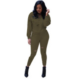 Women'S Autumn And Winter Solid Color Long Sleeve Lace-Up Neck Stretch Sports Two-Piece Pants Set