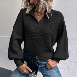 Fall/Winter Turndown Collar Knitting Shirt Pullover Lantern Sleeve Sweater