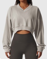 Fashion Loose Long Sleeve Sports Sweatshirt Women'S Outdoor Fitness Wear V-Neck Pullover Casual Top