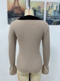 Fall Winter Pullover Knitting Shirt Women Flare Sleeve Turndown Collar Sweater