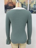 Fall Winter Pullover Knitting Shirt Women Flare Sleeve Turndown Collar Sweater