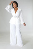 Women'S Sexy Pleated Loose Casual Solid Color Blazer Wide Leg Pants Two Piece Set Fashion Suit