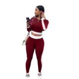 Fall/Winter Women'S Fashion Casual Color Contrast Long Sleeve Two Piece Pants Set