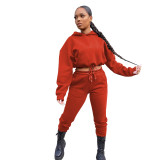 Women'S Fall Elastic Hoodies Tracksuit Hooded Long Sleeve Two Piece Trousers Set