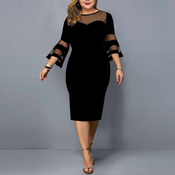 Mesh Patchwork Plus Size Women's Bodycon Dress