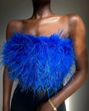 Spring/Summer Fashion Fluffy Multicolor Furry Strapless Top