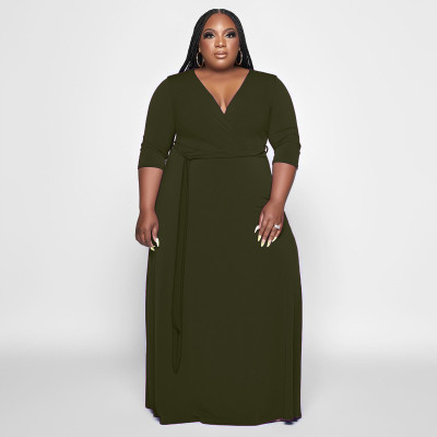 Women's Belted Solid Color Fashion Loose Plus Size Dress