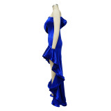 Women's Evening Dress Solid Slash Shoulder Mermaid Ruffle Dress