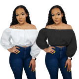 Women's Autumn Solid Lace Off Shoulder Top (Top Only)
