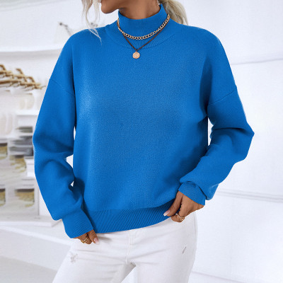 Solid Color Half Turtleneck knitting Shirt Autumn Winter Casual Sweater Women's Top