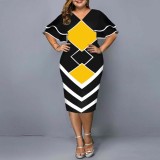 Fall Digital Print Flying Sleeve Plus Size Women's Dress