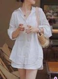 women's clothing casual solid color shirt and shorts matching two piece set