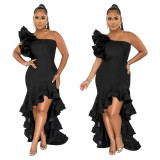 Women's Evening Dress Solid Slash Shoulder Mermaid Ruffle Dress