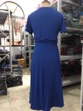 Summer sexy asymmetric swing v-neck women's high waist midi dress solid color evening dress