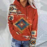 Women Fall/Winter Ethnic Print Hoodies