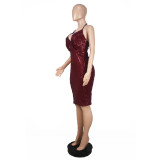 Women Sexy Sequins Deep V Sling Evening Dress Bodycon Dress