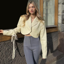 Fall Women Style Solid Long Sleeve Crop Blazer