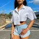 Summer Women Casual Irregular Short Sleeve Shirt