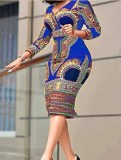 African Print V-Neck Tight Fitting Dress Fashion Women'S Ethnic Dress