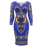 African Print V-Neck Tight Fitting Dress Fashion Women'S Ethnic Dress