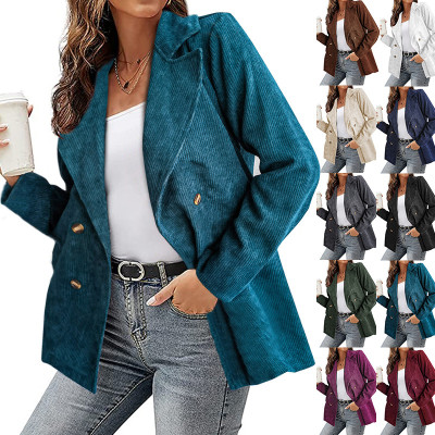 Women'S Autumn Winter Casual Jacket Solid Color Long Sleeve Button Blazer Coat
