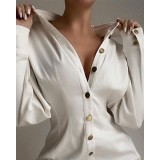 Fall Fashion Print Slim Waist Button Blouse Long Sleeve Shirt