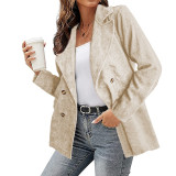 Women'S Autumn Winter Casual Jacket Solid Color Long Sleeve Button Blazer Coat