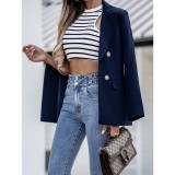Women'S Double Breasted Fashion Solid Color Blazer Jacket