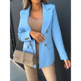 Women'S Double Breasted Fashion Solid Color Blazer Jacket