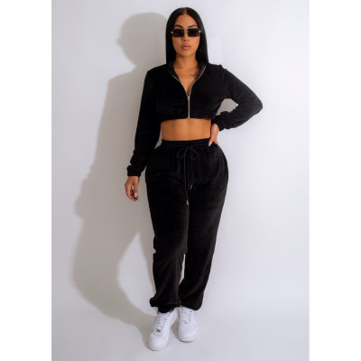 Women'S Fall Winter Veet Solid Long Sleeve Sexy Casual Tracksuit