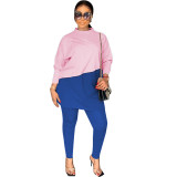Women'S Fall Long Sleeve Round Neck Loose Casual Colorblock Hoodies Tight Pants Two Piece Set