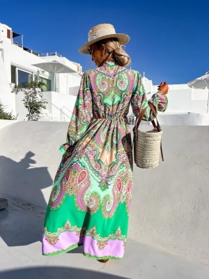 Autumn Women'S Printed Long Sleeve Casual Maxi Dress