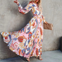 Fall Plus Size Chic Print Long Sleeve Casual Maxi Dress