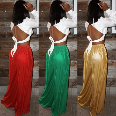 Fall Women'S Fashion Casual Shiny Wide Leg Pants Ladies Trousers