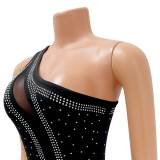 Summer Women'S Sexy One Shoulder Rhinestone Beaded Nightclub Long Dress