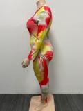Plus Size Plus Size Women's Multicolor Gradient Long Sleeves Pleated Plus Size Two Piece