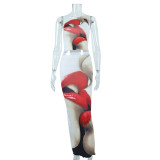 Women's Round Neck Sleeveless Cropped Top High Waist Maxi Skirt Fashion Two Piece Set