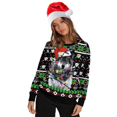 Fall Digital Print Christmas Women's Hoodies Round Neck Pullover Men's Sweatshirt