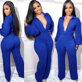Women's Jumpsuit Sexy V-Neck Long Sleeve Tight Fitting Shirt Pants Fall Winter